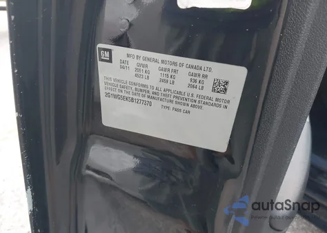 2011 Chevrolet Impala Lt from USA, damaged, VIN 2G1WG5EK5B1277370